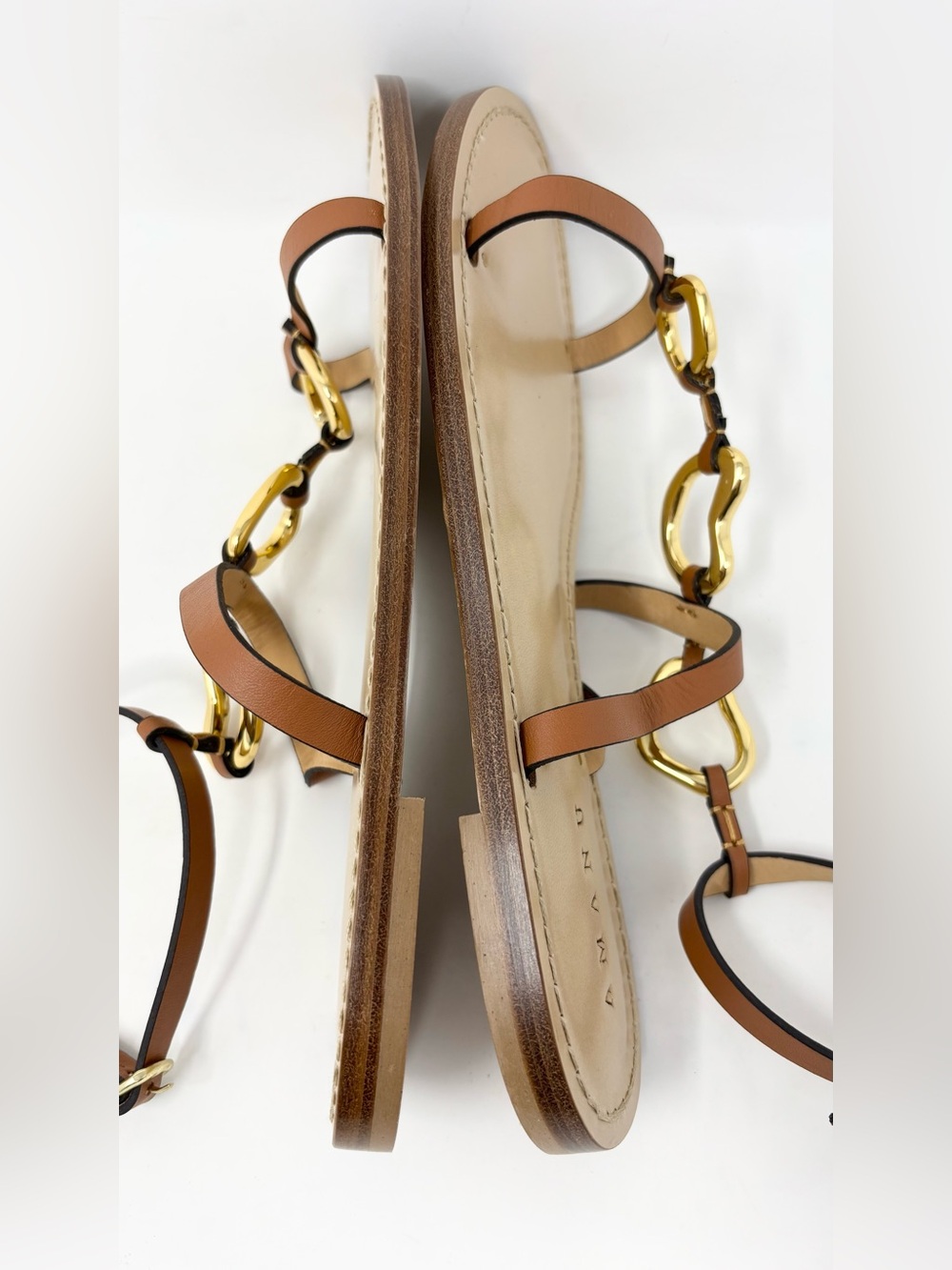 AMANU The Bazaruto Embellished Leather Sandals Cognac Gold Size 40 / 10 NWT - Picture 12 of 16